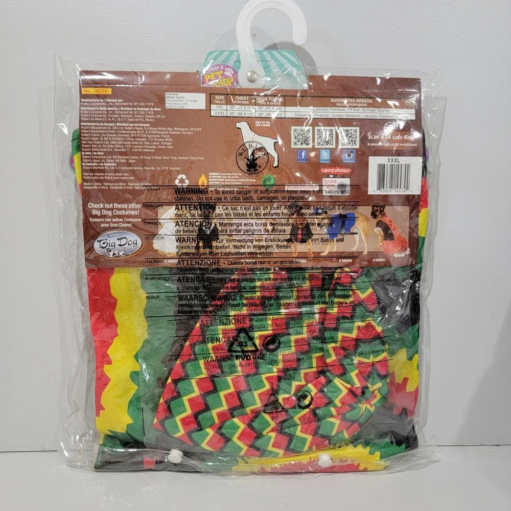 Rubies Big Dog Boutique Rasta Costume Shirt Hat with Hair XXL XXXL New